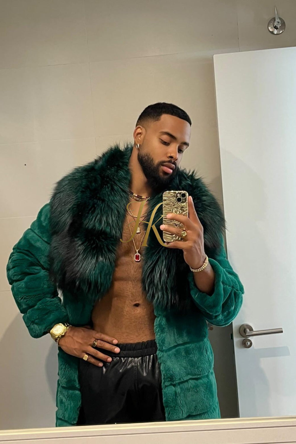 Handmade Luxury Winter Men's Rex Rabbit Fur Coat with Super Large Raccoon Collar - Premium Fashion Outerwear - kayibstrore