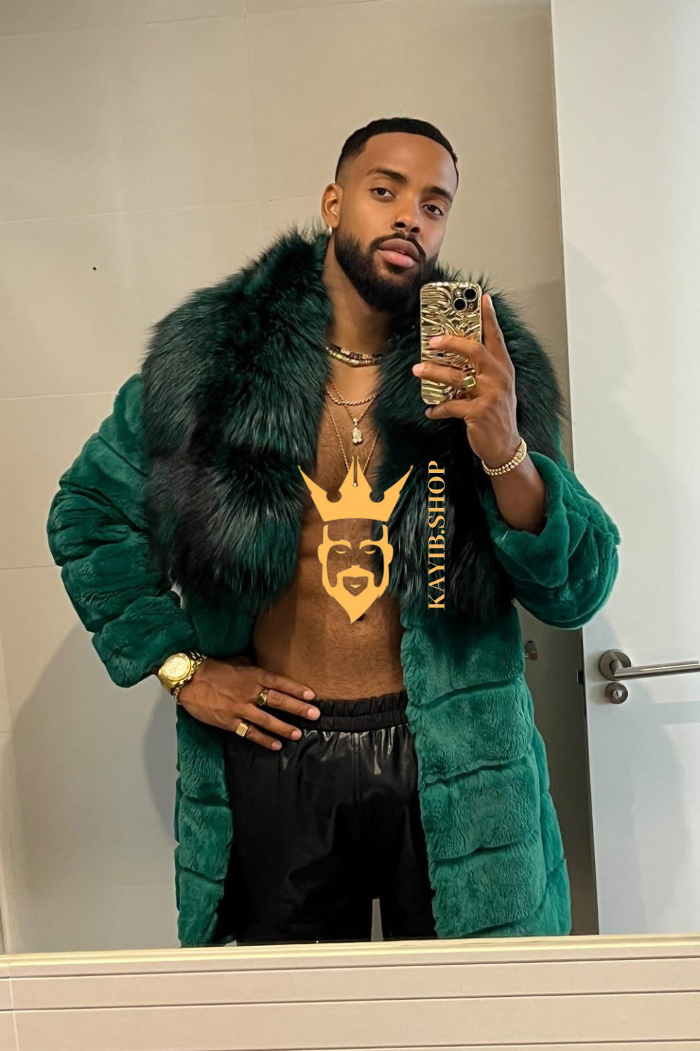 Handmade Luxury Winter Men's Rex Rabbit Fur Coat with Super Large Raccoon Collar - Premium Fashion Outerwear - kayibstrore