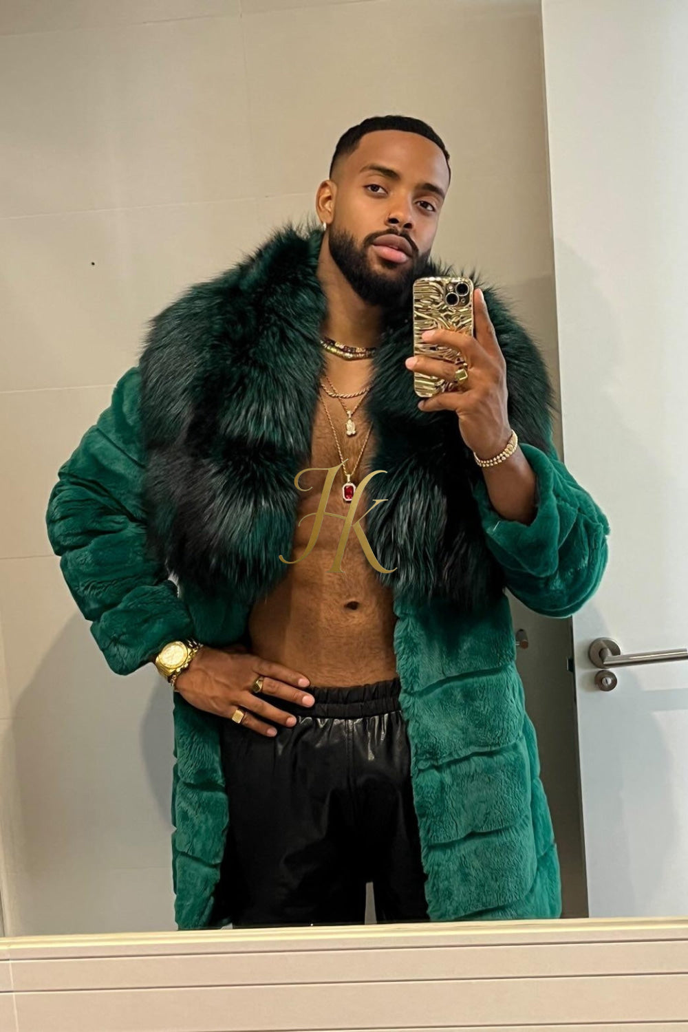 Handmade Luxury Winter Men's Rex Rabbit Fur Coat with Super Large Raccoon Collar - Premium Fashion Outerwear - kayibstrore