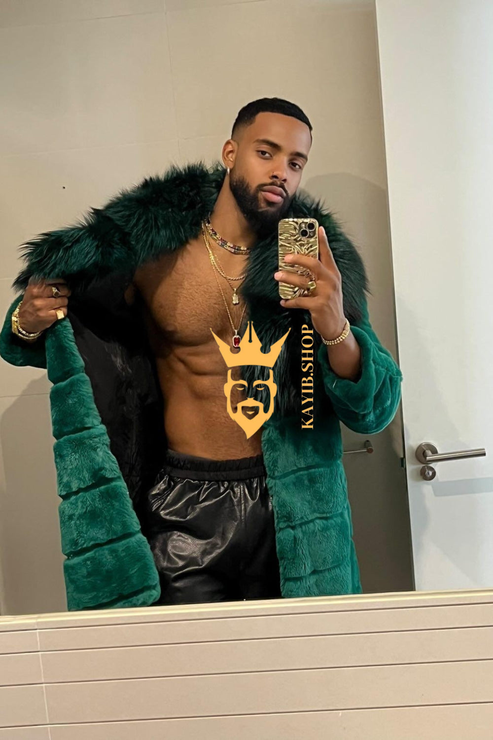 Handmade Luxury Winter Men's Rex Rabbit Fur Coat with Super Large Raccoon Collar - Premium Fashion Outerwear - kayibstrore