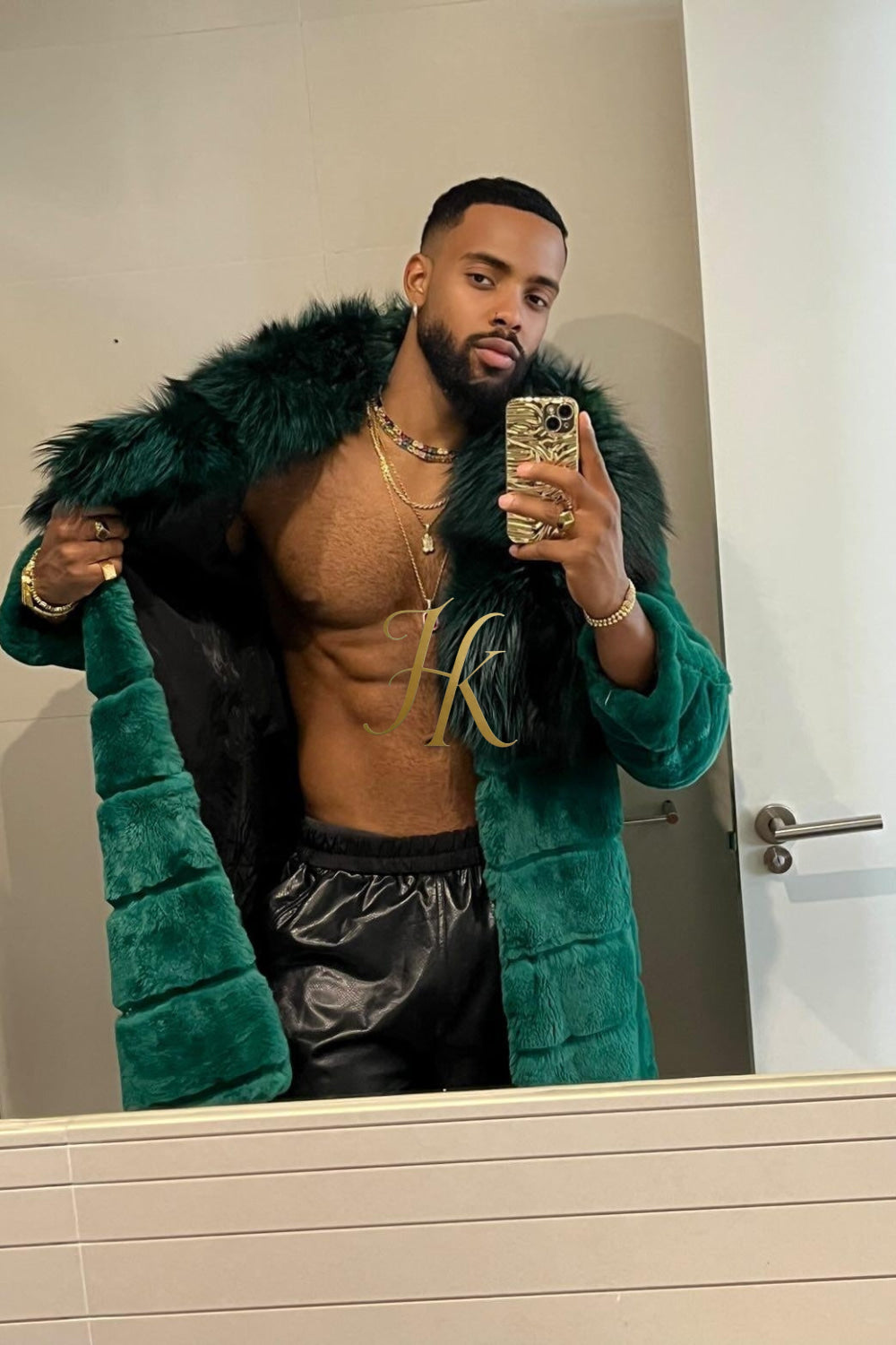 Handmade Luxury Winter Men's Rex Rabbit Fur Coat with Super Large Raccoon Collar - Premium Fashion Outerwear - kayibstrore