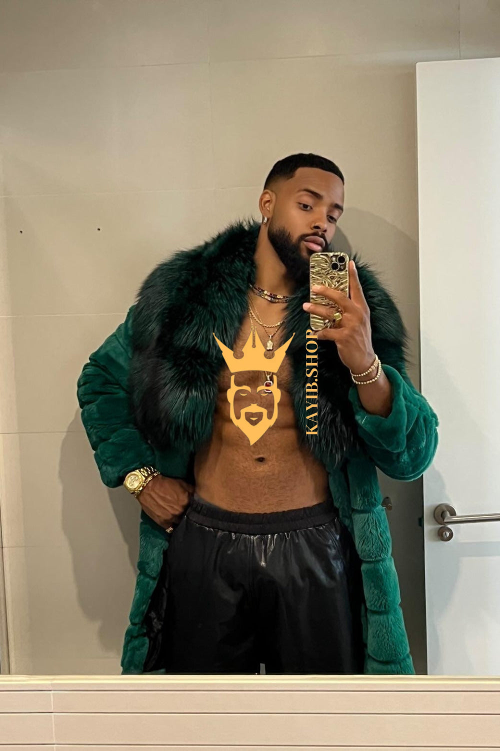 Handmade Luxury Winter Men's Rex Rabbit Fur Coat with Super Large Raccoon Collar - Premium Fashion Outerwear - kayibstrore