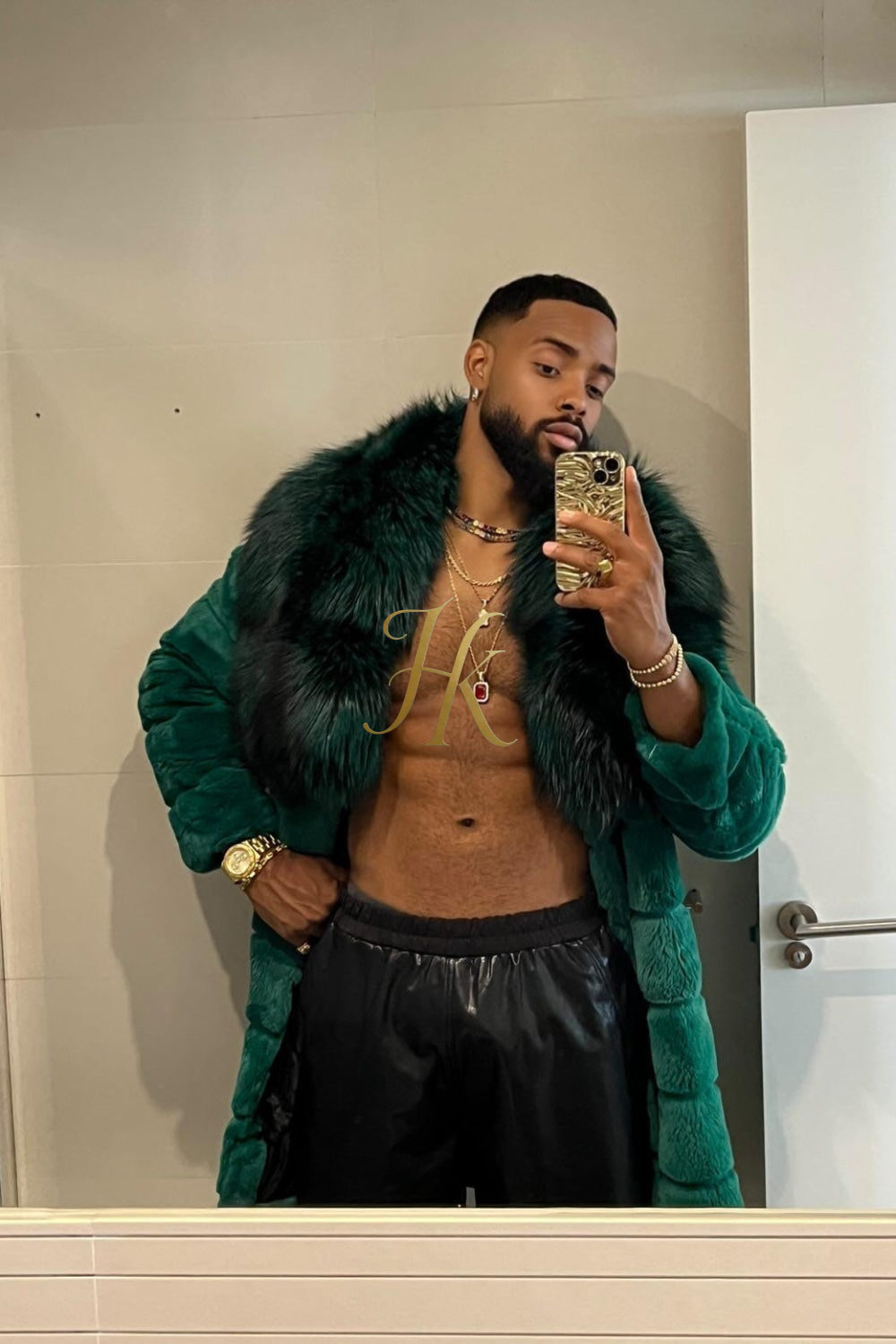 Handmade Luxury Winter Men's Rex Rabbit Fur Coat with Super Large Raccoon Collar - Premium Fashion Outerwear - kayibstrore