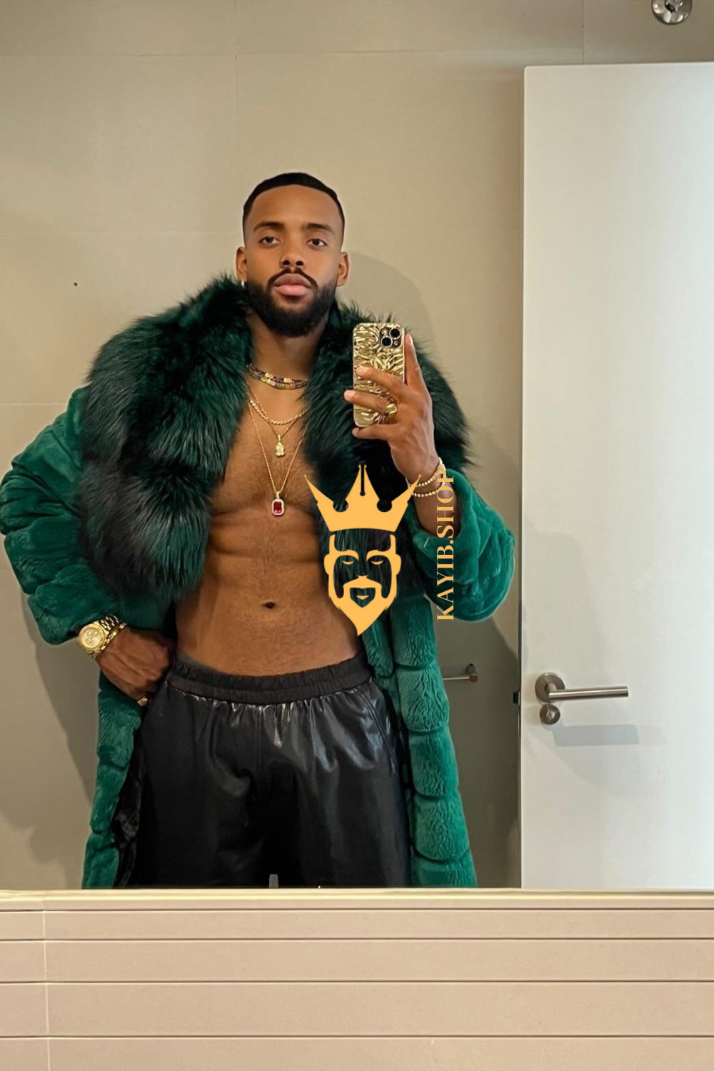 Handmade Luxury Winter Men's Rex Rabbit Fur Coat with Super Large Raccoon Collar - Premium Fashion Outerwear - kayibstrore