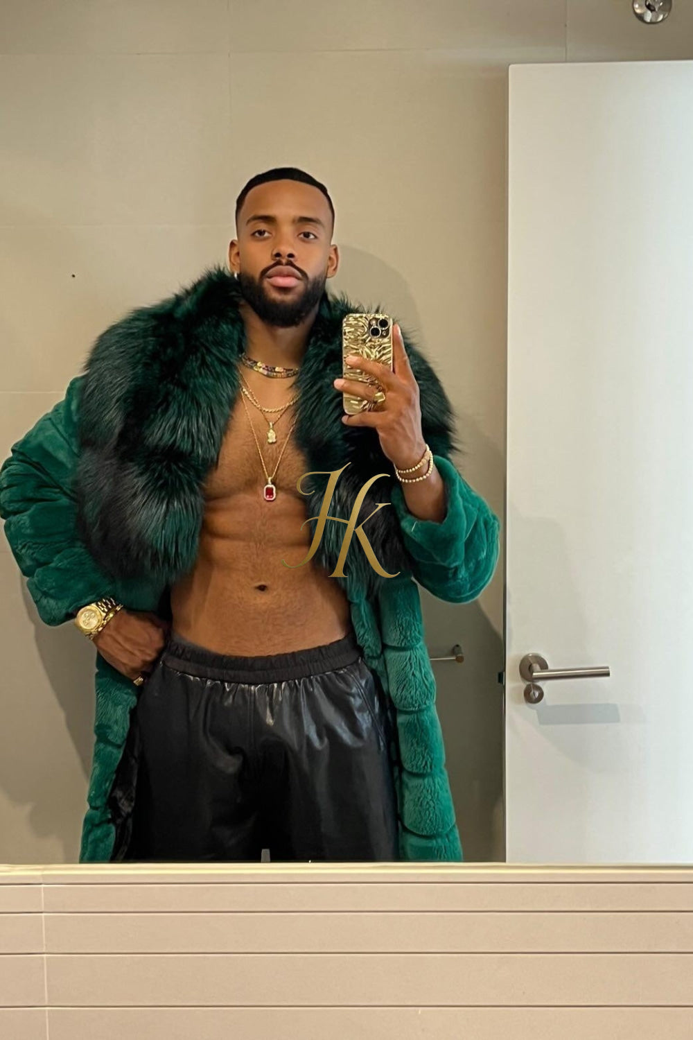 Handmade Luxury Winter Men's Rex Rabbit Fur Coat with Super Large Raccoon Collar - Premium Fashion Outerwear - kayibstrore