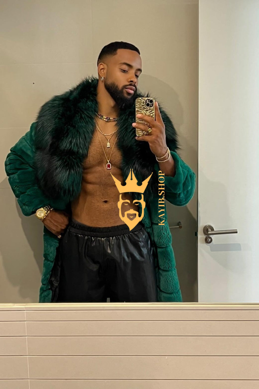 Handmade Luxury Winter Men's Rex Rabbit Fur Coat with Super Large Raccoon Collar - Premium Fashion Outerwear - kayibstrore