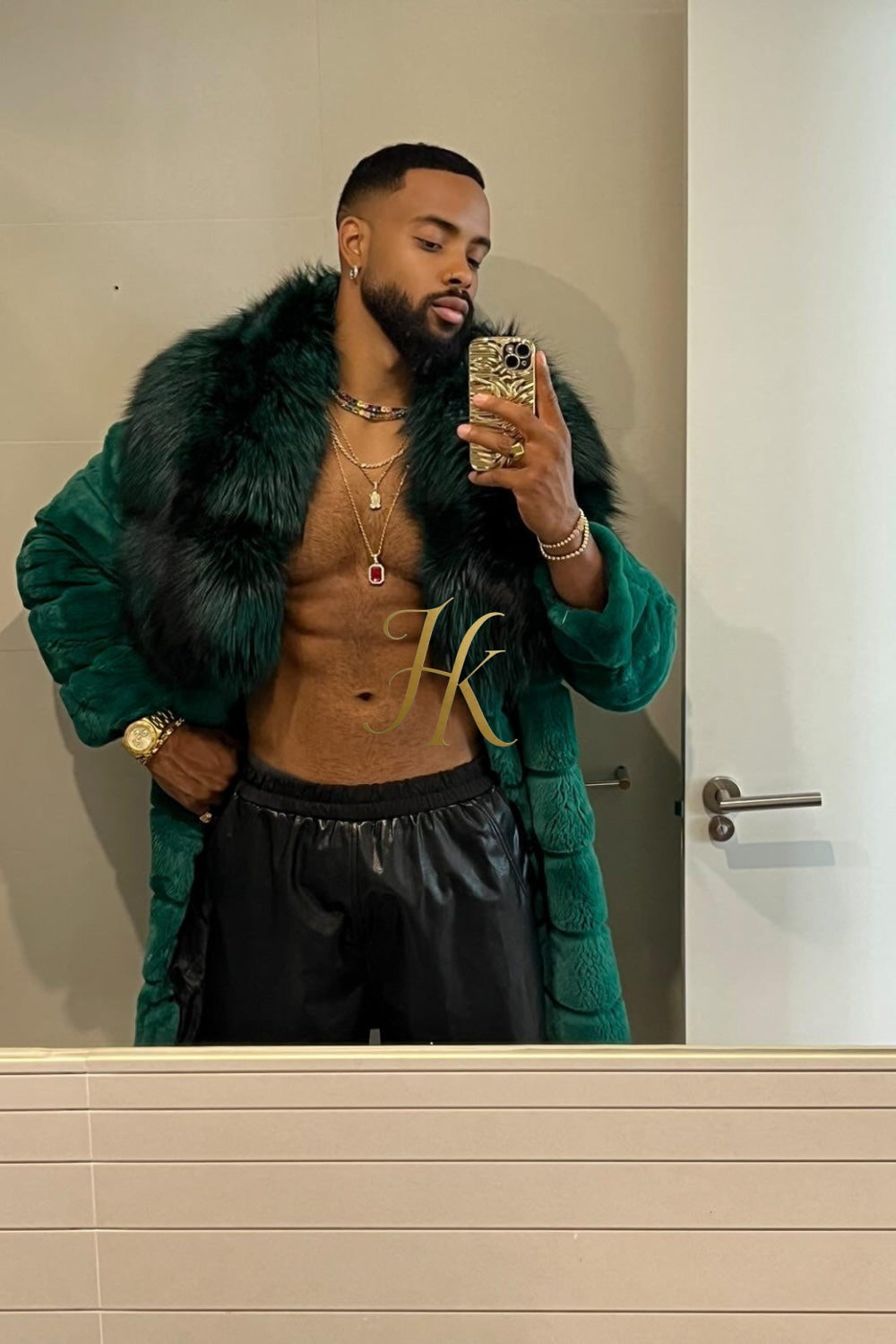 Handmade Luxury Winter Men's Rex Rabbit Fur Coat with Super Large Raccoon Collar - Premium Fashion Outerwear - kayibstrore