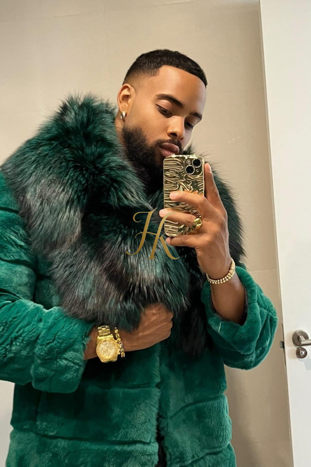 Handmade Luxury Winter Men's Rex Rabbit Fur Coat with Super Large Raccoon Collar - Premium Fashion Outerwear - kayibstrore