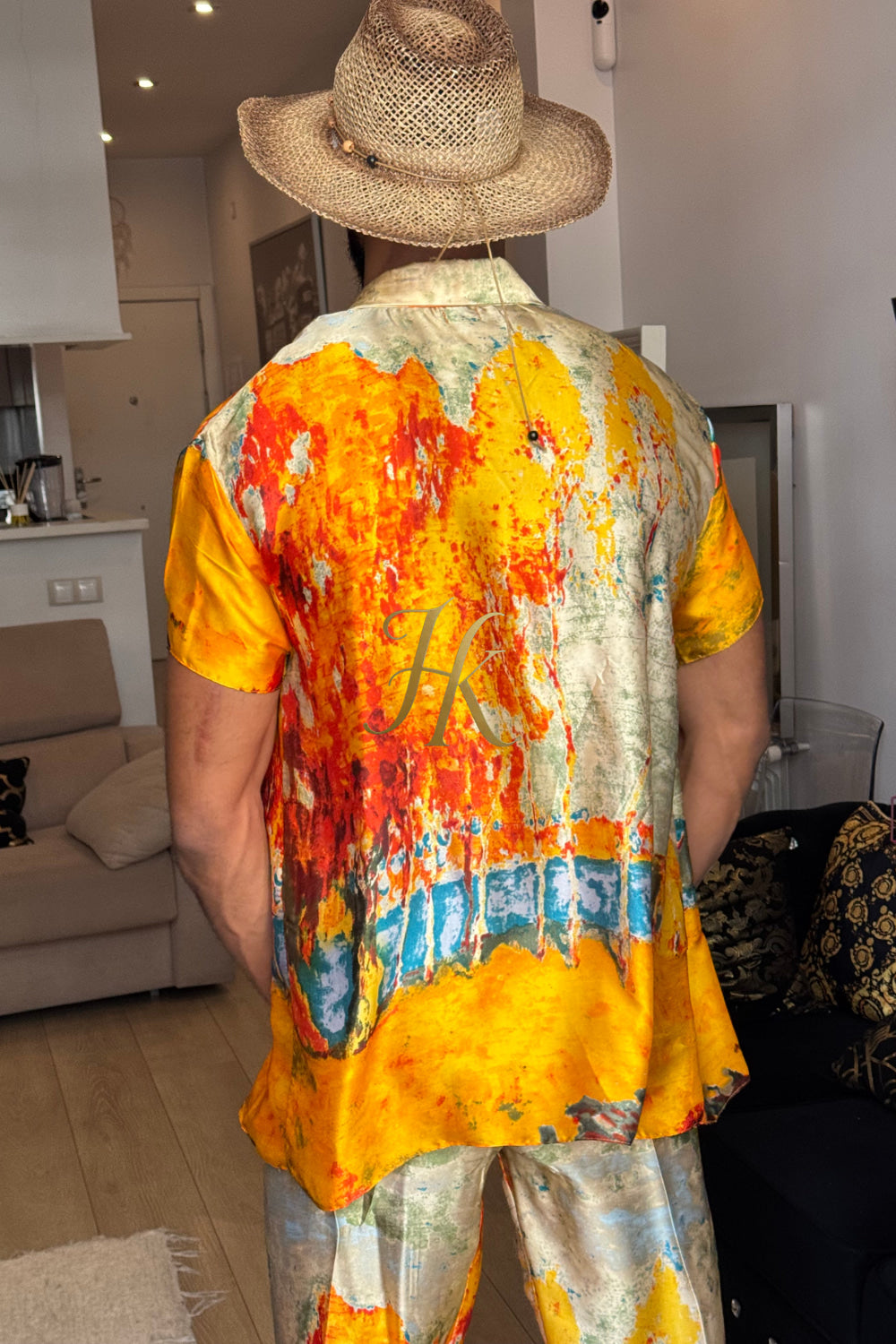 Golden Hour Elegance – Men’s Premium Silk Shirt & Pants Set - kayibstrore