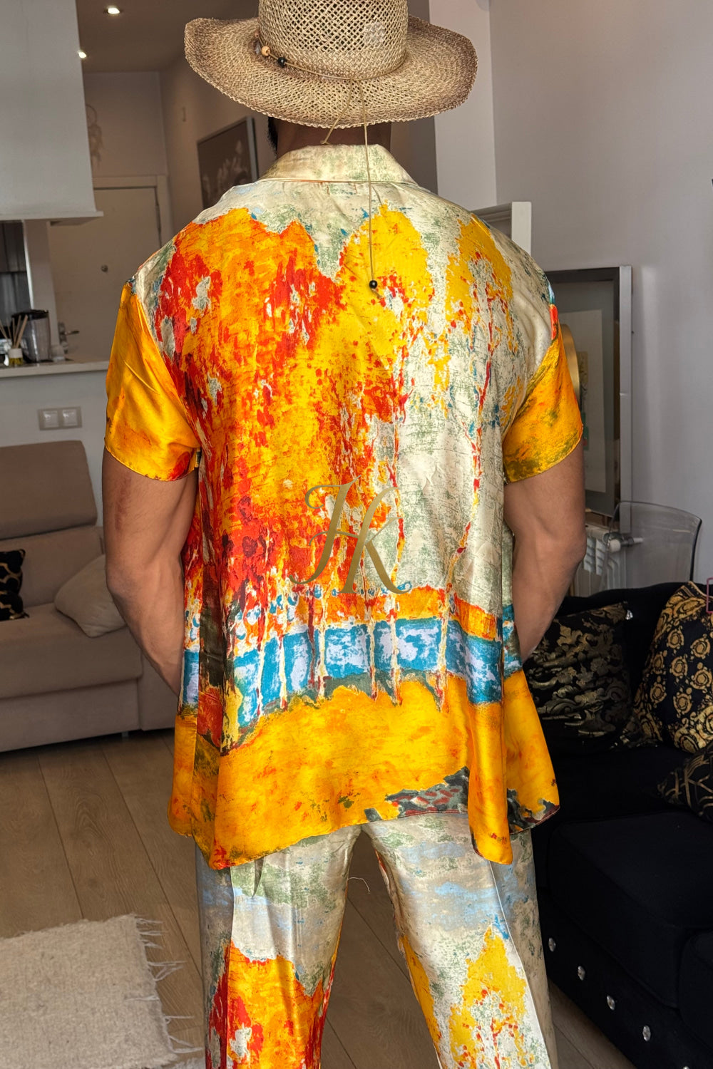 Golden Hour Elegance – Men’s Premium Silk Shirt & Pants Set - kayibstrore