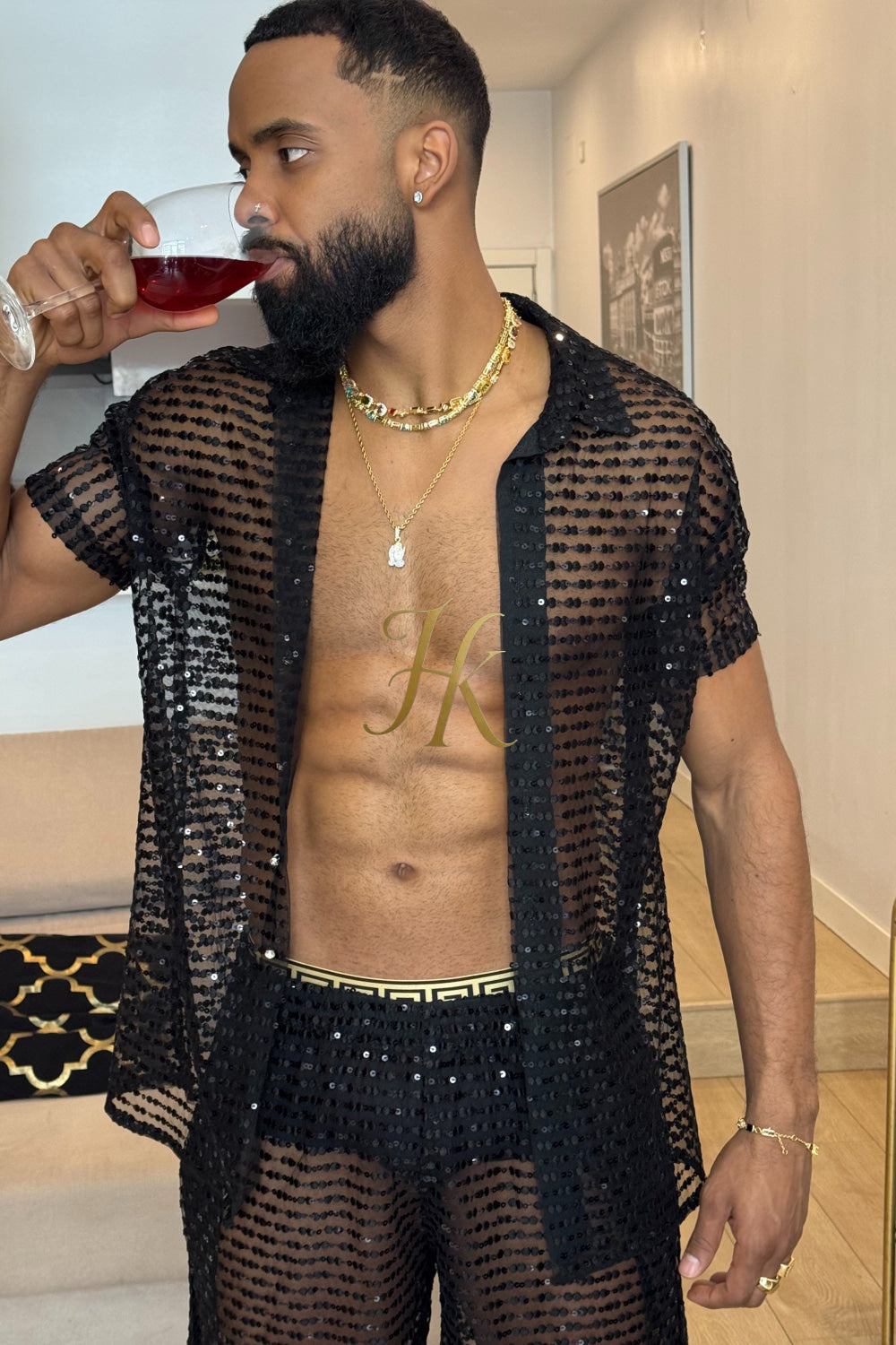 ✨ Luxury Handcrafted Mesh & Lace Embroidered Shirt – Limited Edition Couture ✨ - kayibstrore