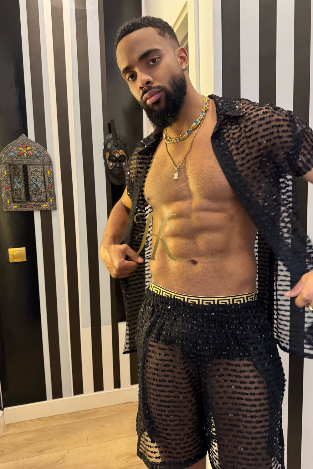 ✨ Luxury Handcrafted Mesh & Lace Embroidered Shirt – Limited Edition Couture ✨ - kayibstrore