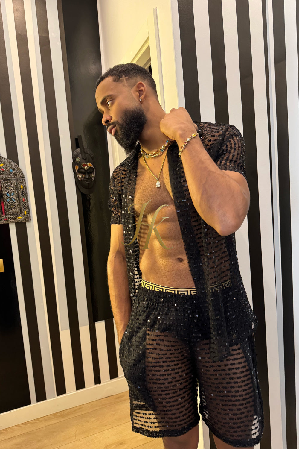 🖤 Royal Mesh Embroidered Shirt – Luxury Handcrafted Elegance - kayibstrore