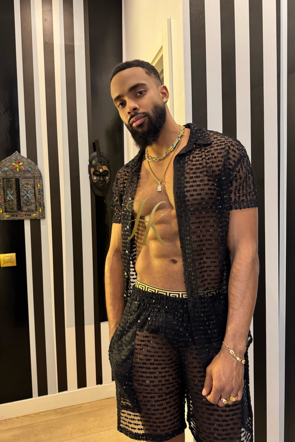 ✨ Luxury Handcrafted Mesh & Lace Embroidered Shirt – Limited Edition Couture ✨ - kayibstrore