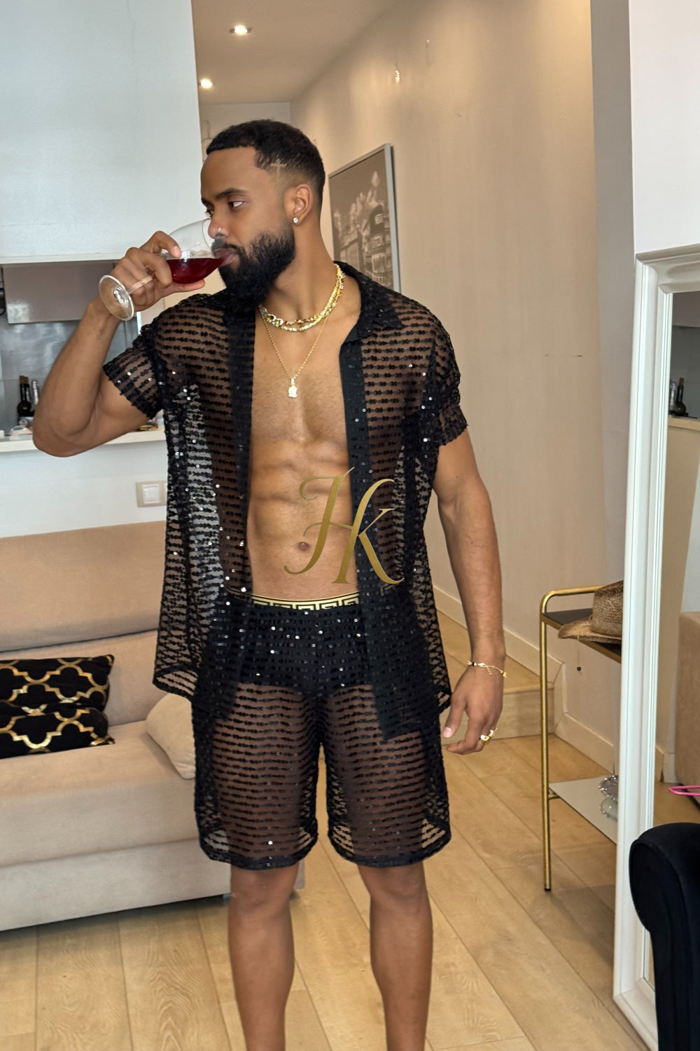 🖤 Royal Mesh Embroidered Shirt – Luxury Handcrafted Elegance - kayibstrore