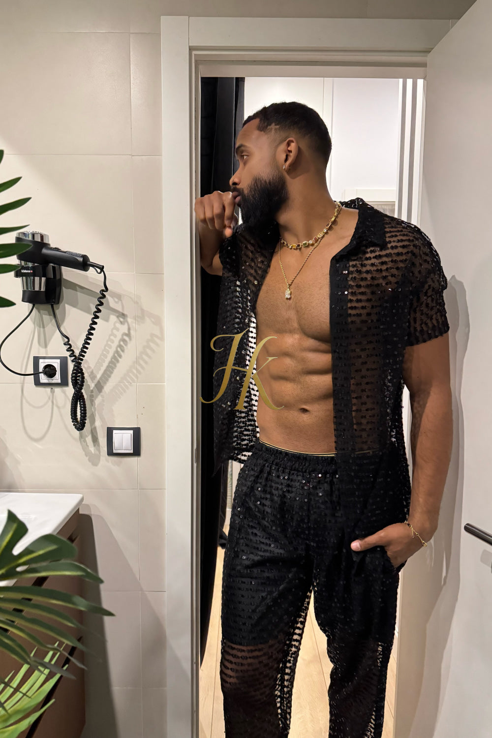 🖤 Royal Mesh Embroidered Shirt – Luxury Handcrafted Elegance - kayibstrore