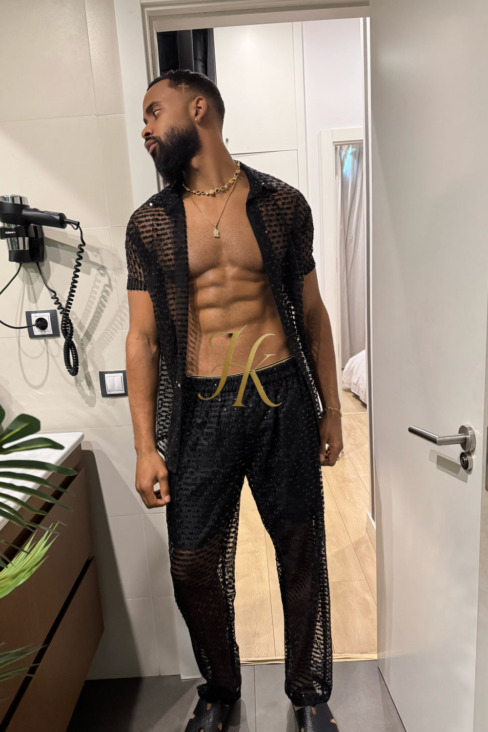 🖤 Royal Mesh Embroidered Shirt – Limited Edition Luxury - kayibstrore