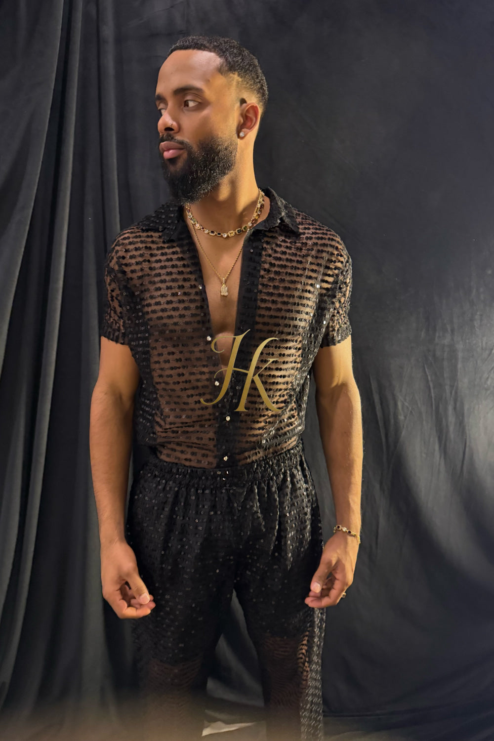 🖤 Royal Mesh Embroidered Shirt – Limited Edition Luxury - kayibstrore