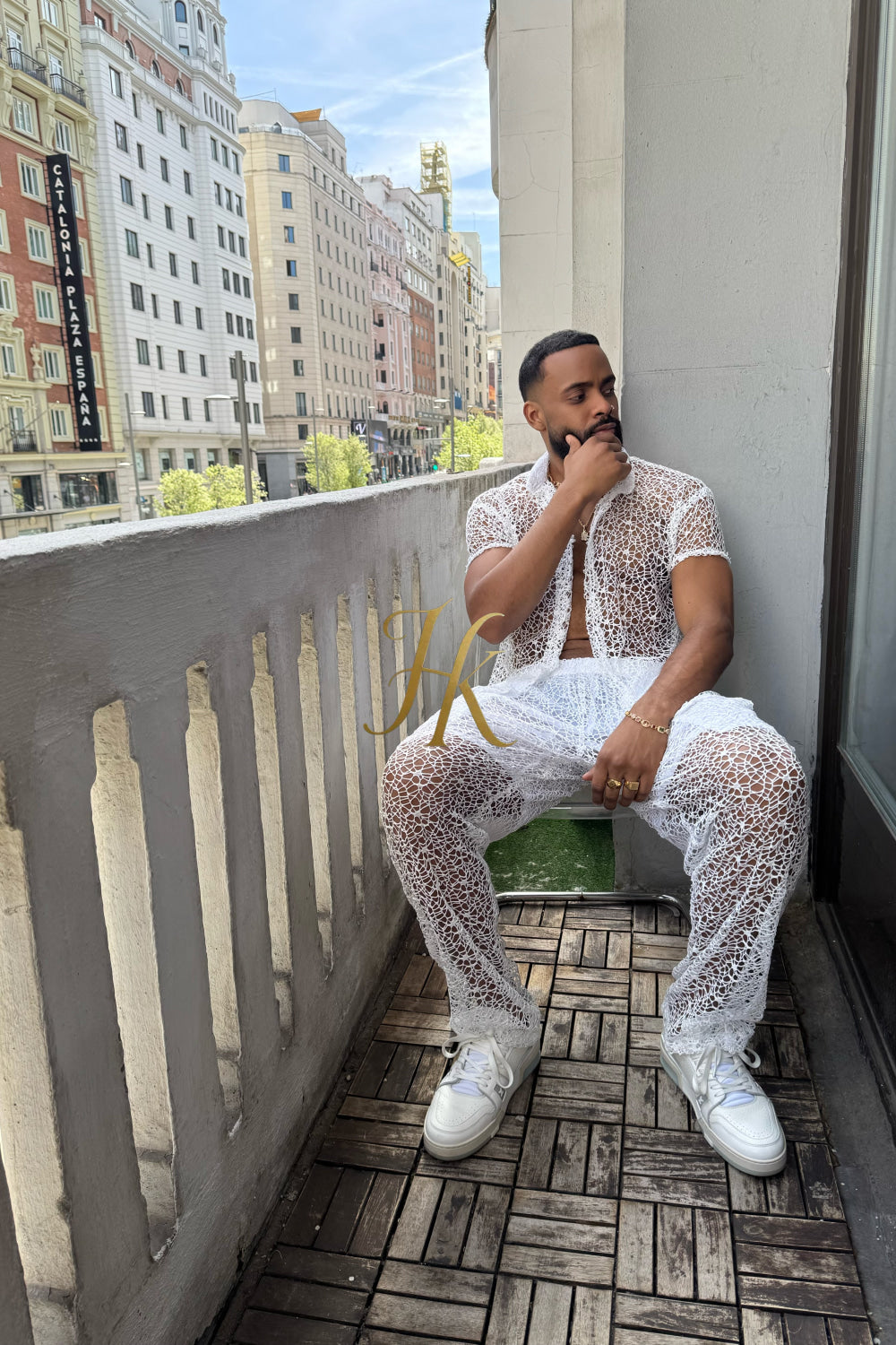 👑 Monarch Lace Set – Mesh Embroidered Shirt & Pant Ensemble - kayibstrore