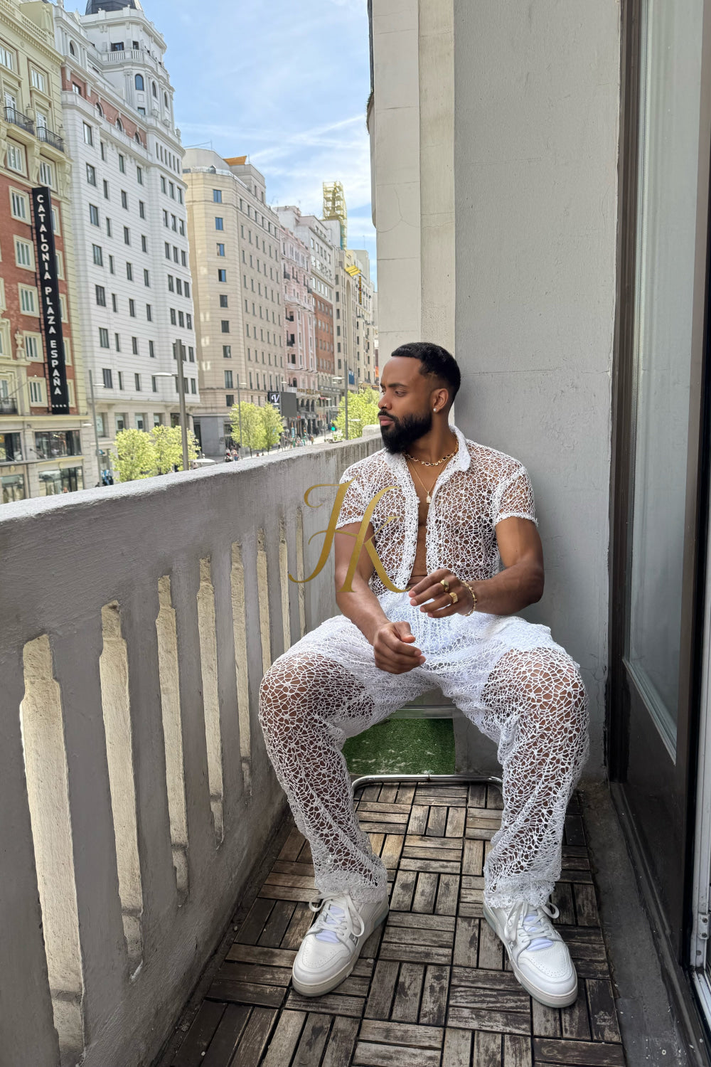 👑 Monarch Lace Set – Mesh Embroidered Shirt & Pant Ensemble - kayibstrore