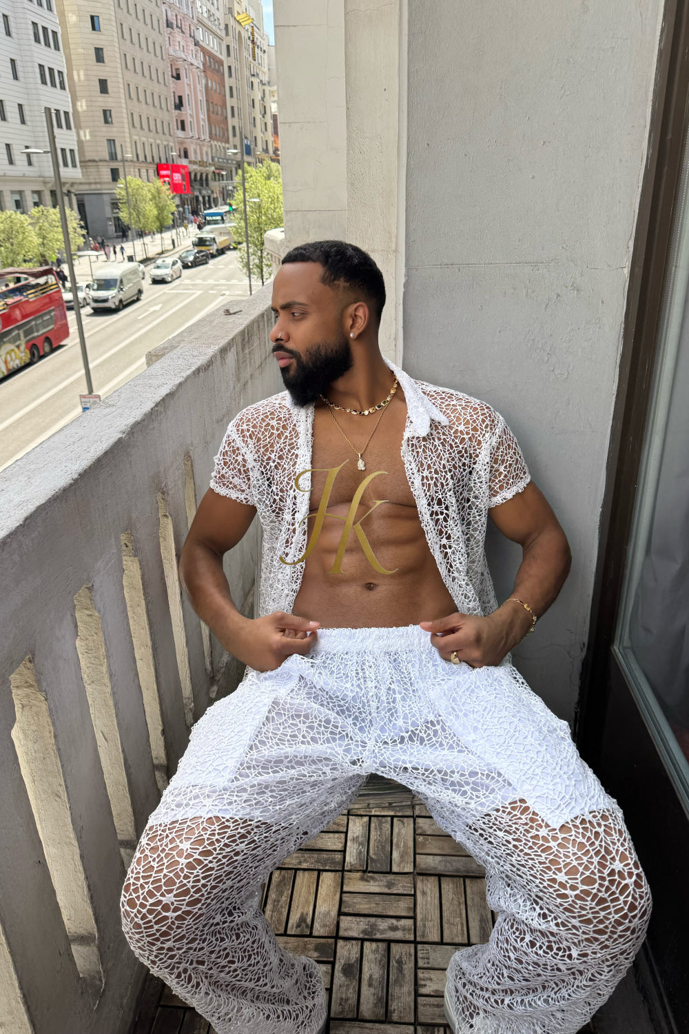 👑 Monarch Lace Set – Mesh Embroidered Shirt & Pant Ensemble - kayibstrore