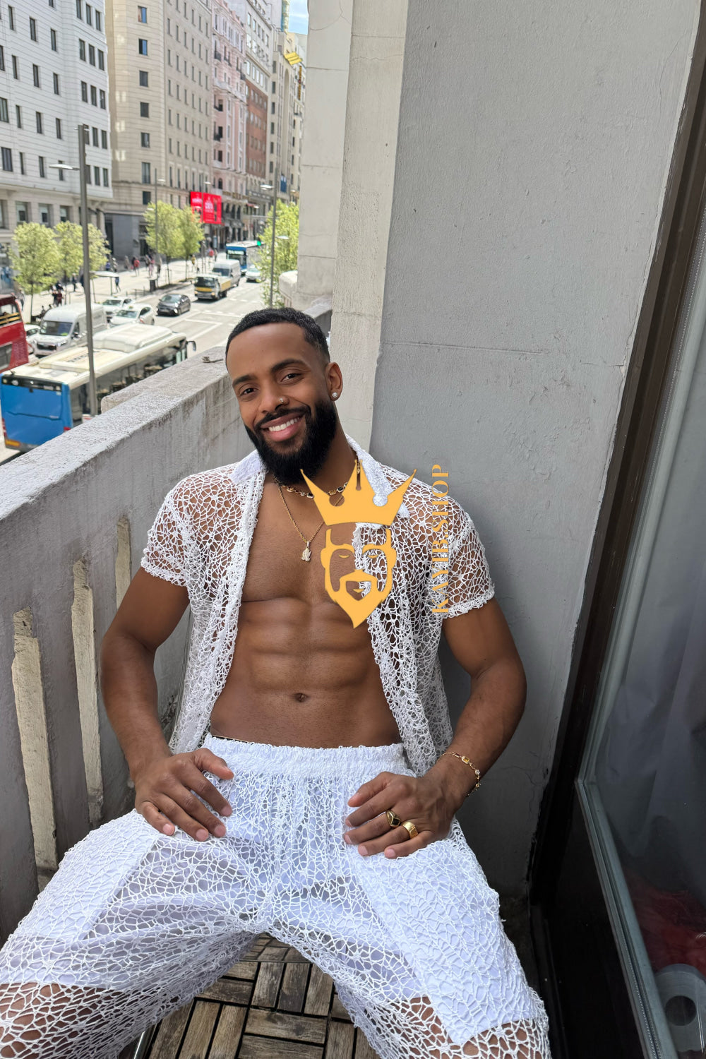 👑 Monarch Lace Set – Mesh Embroidered Shirt & Pant Ensemble