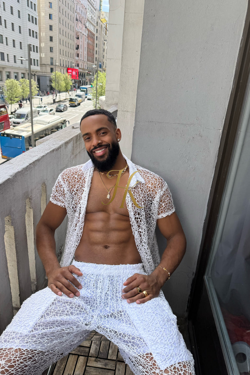 👑 Monarch Lace Set – Mesh Embroidered Shirt & Pant Ensemble - kayibstrore