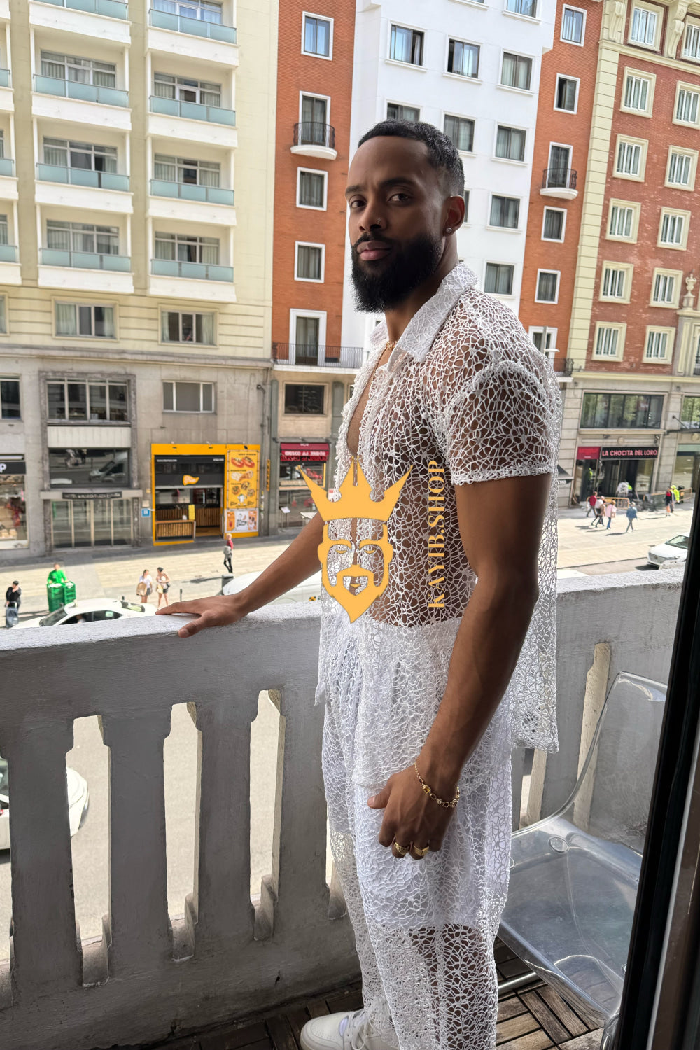 👑 Monarch Lace Set – Mesh Embroidered Shirt & Pant Ensemble