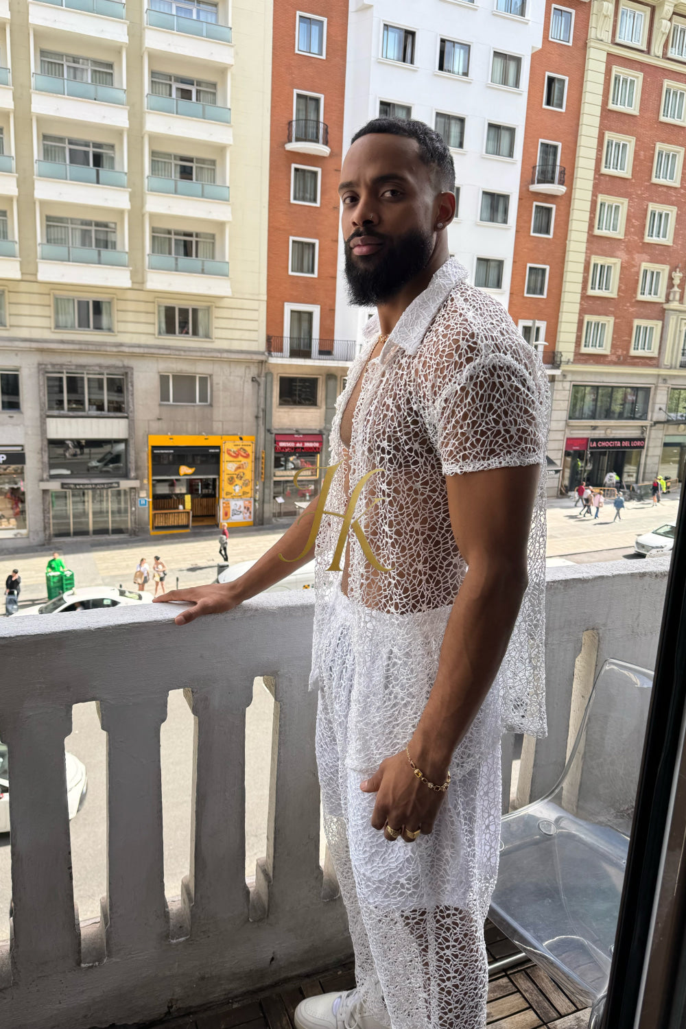 👑 Monarch Lace Set – Mesh Embroidered Shirt & Pant Ensemble - kayibstrore