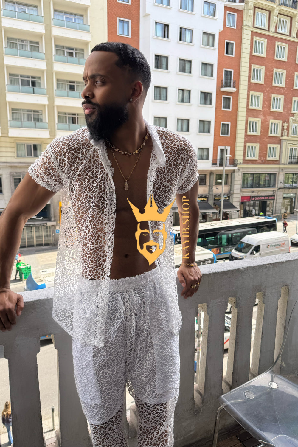 👑 Monarch Lace Set – Mesh Embroidered Shirt & Pant Ensemble