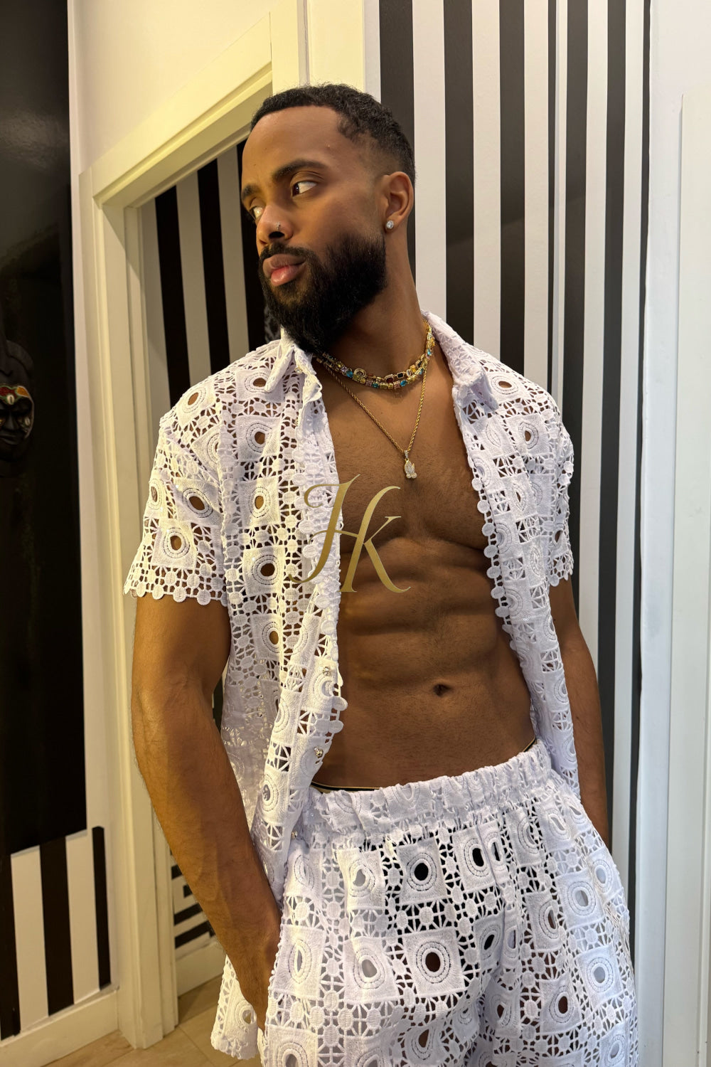 Premium Lace Set – Mesh Embroidered Shirt & Pant Ensemble - kayibstrore