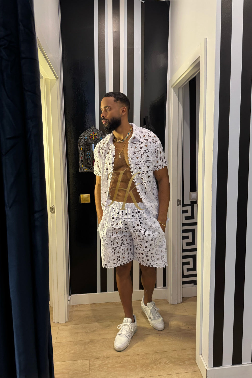 Premium Lace Set – Mesh Embroidered Shirt & Pant Ensemble - kayibstrore