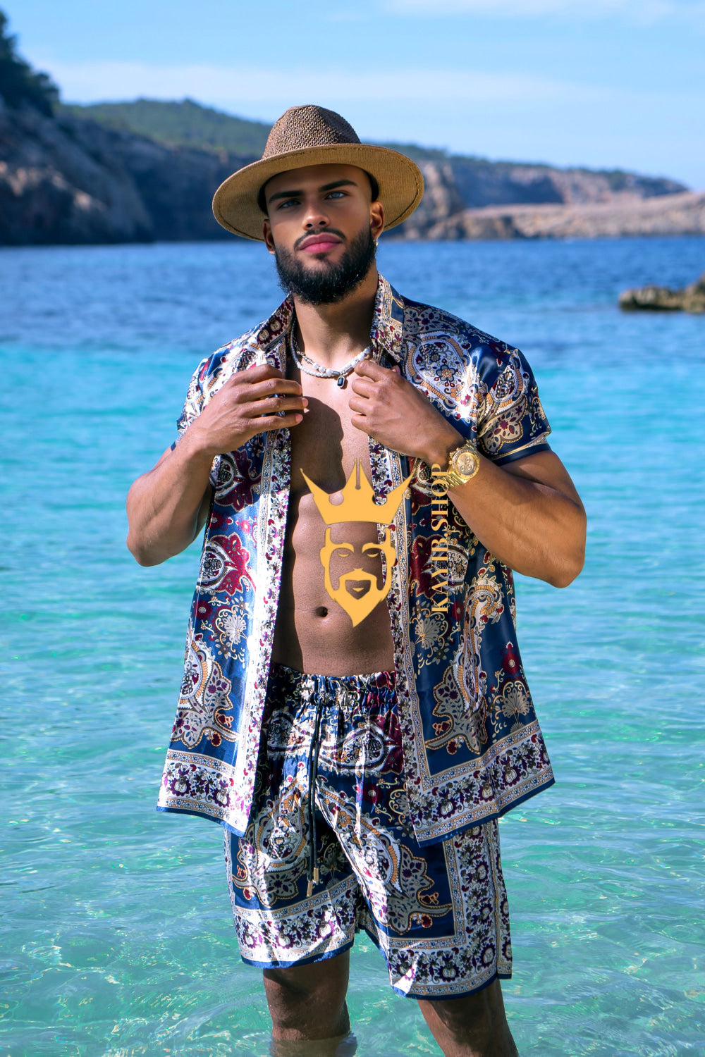 Men’s Luxury Silk Set – 100% Pure Mulberry Silk Shirt & Shorts | Limited Edition Outfit - kayibstrore