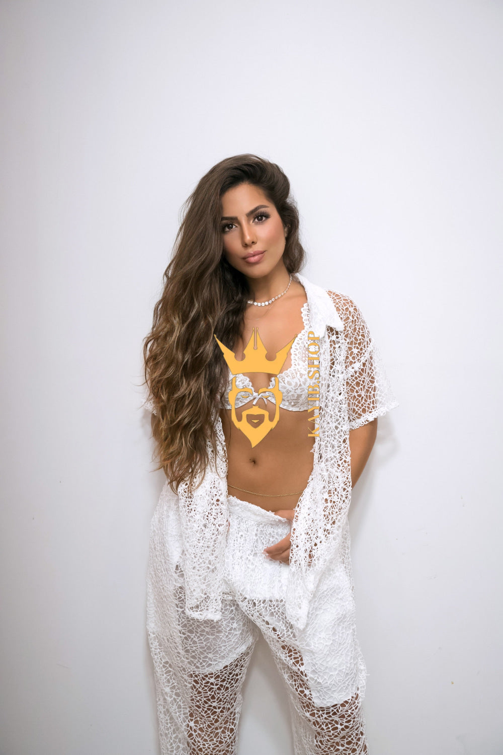 Celestial Lace Elegance Set – Women's Two-Piece (Shirt & Pants) - kayibstrore