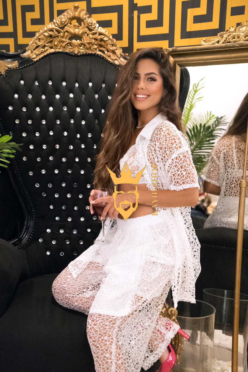 Celestial Lace Elegance Set – Women's Two-Piece (Shirt & Pants) - kayibstrore
