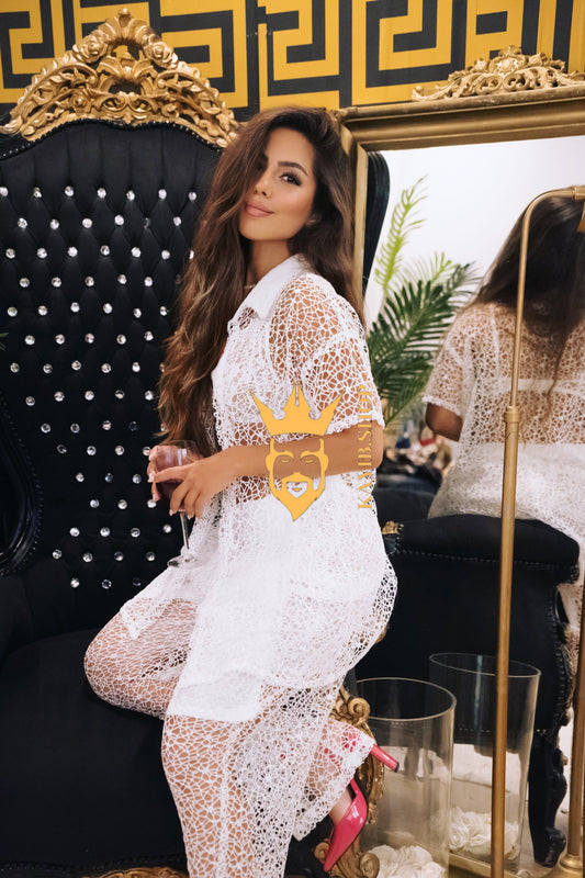 Celestial Lace Elegance Set – Women's Two-Piece (Shirt & Pants) - kayibstrore