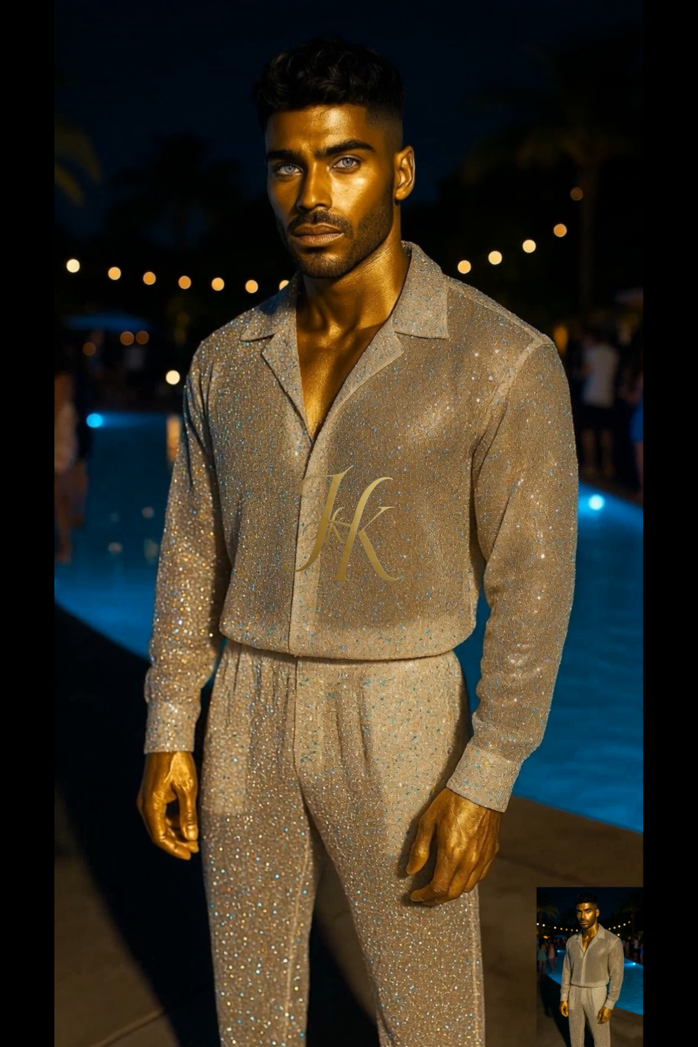 Men’s Premium Embroidered Lace Set – Handmade Beaded Net Fabric with Sequins