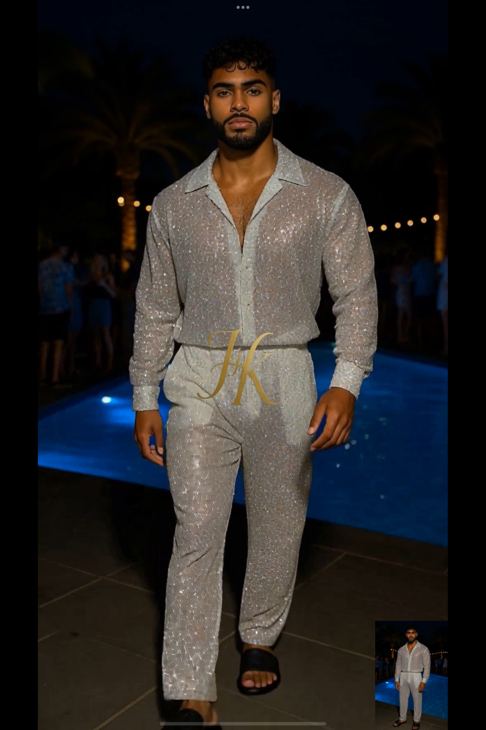 Men’s Luxury Embroidered Lace Set – Handmade Beaded Net Fabric with Sequins