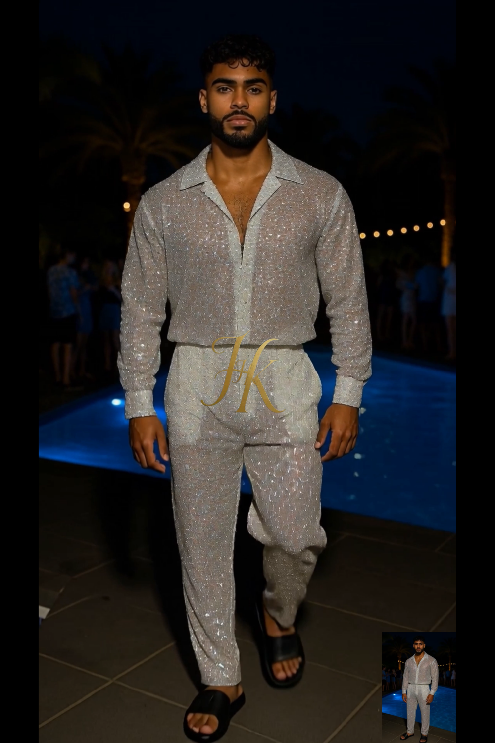 Men’s Luxury Embroidered Lace Set – Handmade Beaded Net Fabric with Sequins