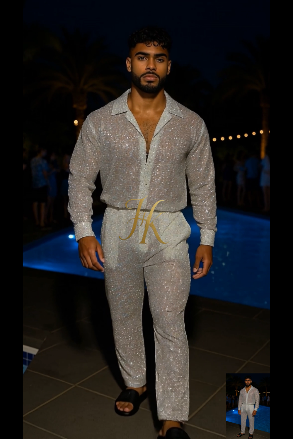 Men’s Luxury Embroidered Lace Set – Handmade Beaded Net Fabric with Sequins