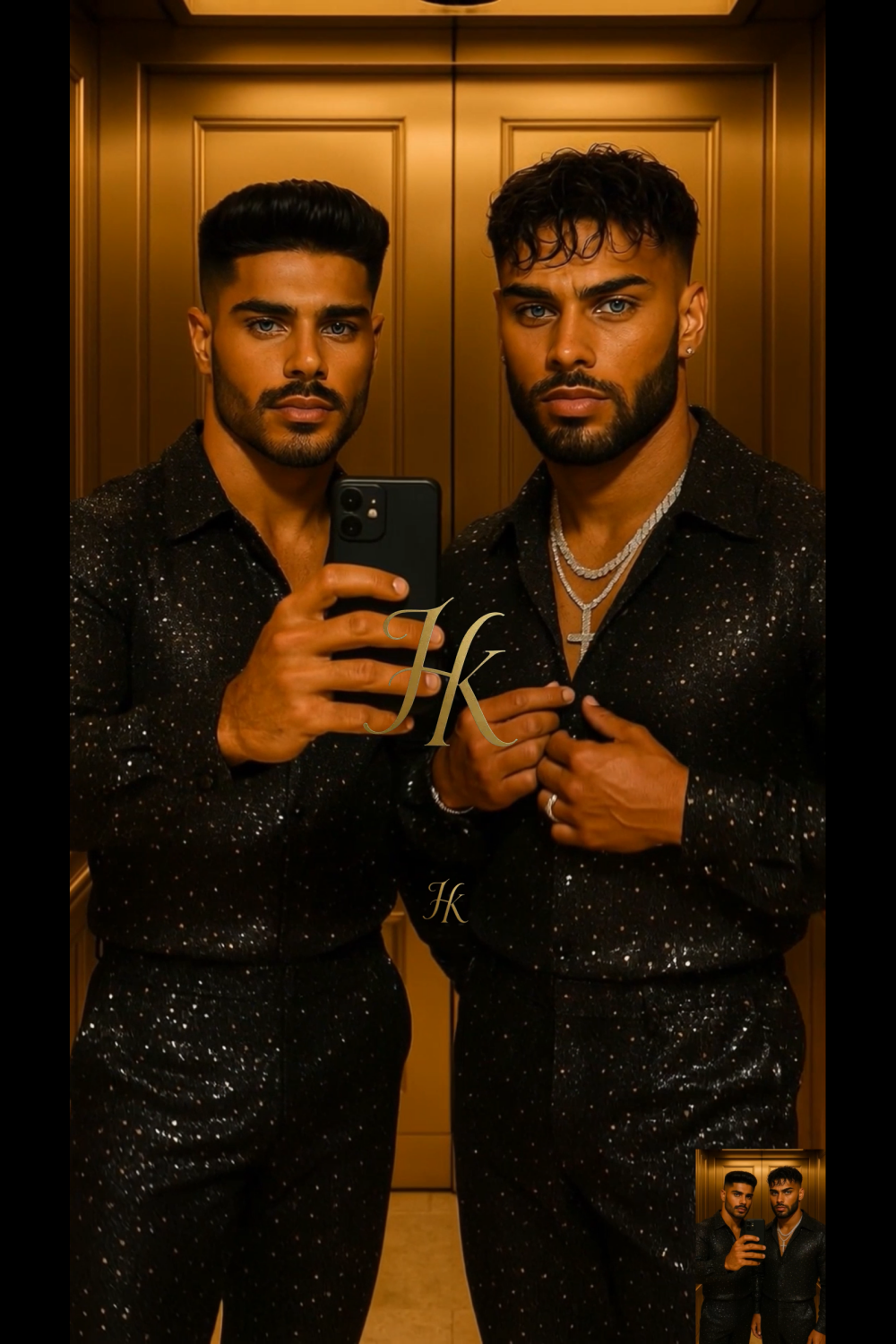Men’s Premium Glitter Set – Hot Stamped Diamond Net Fabric Shirt & Pants