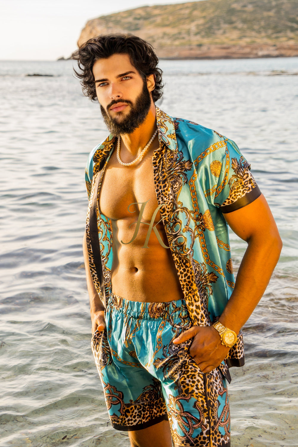 Luxurious Barocco Print Set - The Ultimate Summer Beachwear Silk Outfit for Men - kayibstrore