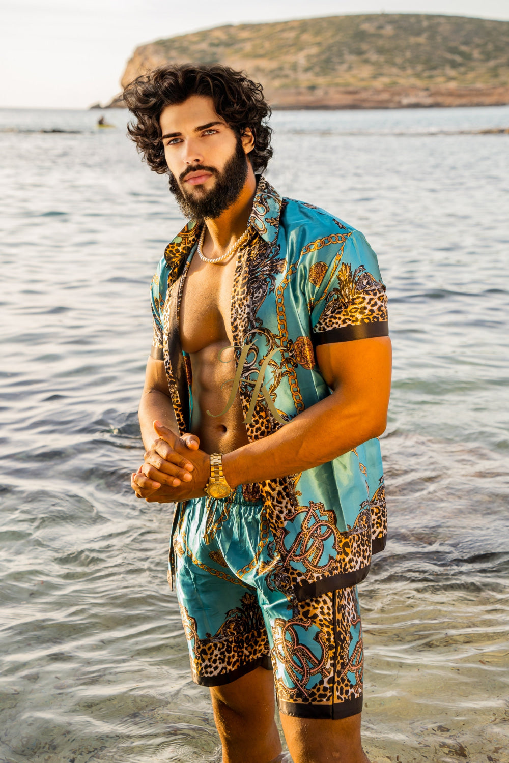 Luxurious Barocco Print Set - The Ultimate Summer Beachwear Silk Outfit for Men - kayibstrore