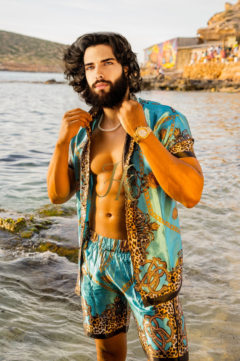 Luxurious Barocco Print Set - The Ultimate Summer Beachwear Silk Outfit for Men - kayibstrore