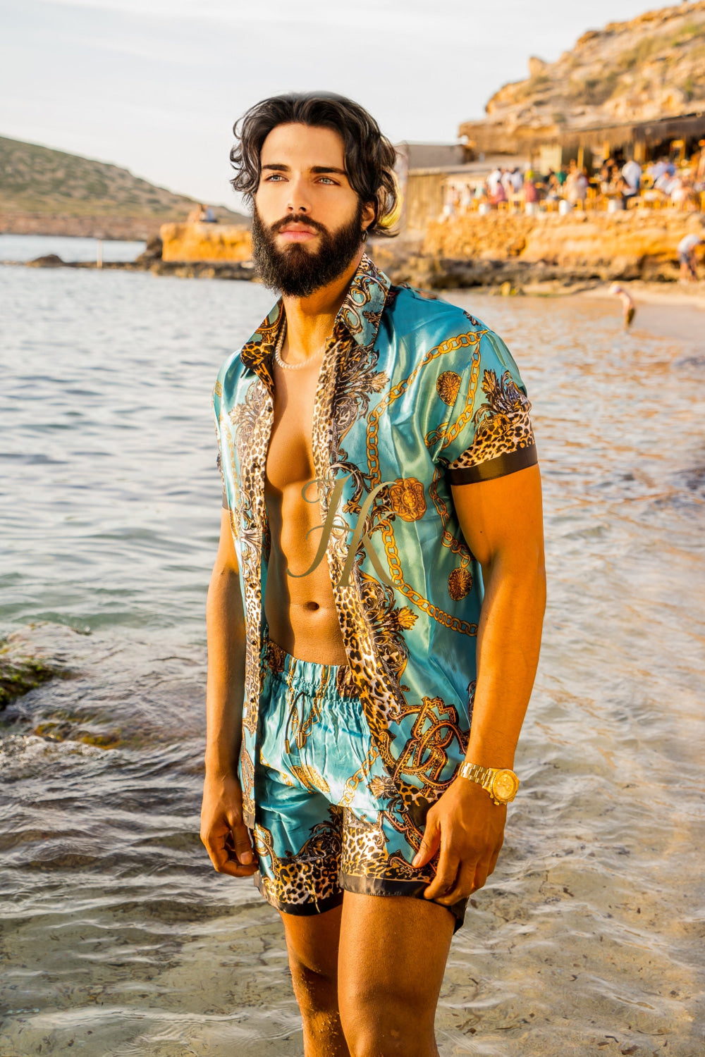 Luxurious Barocco Print Set - The Ultimate Summer Beachwear Silk Outfit for Men - kayibstrore