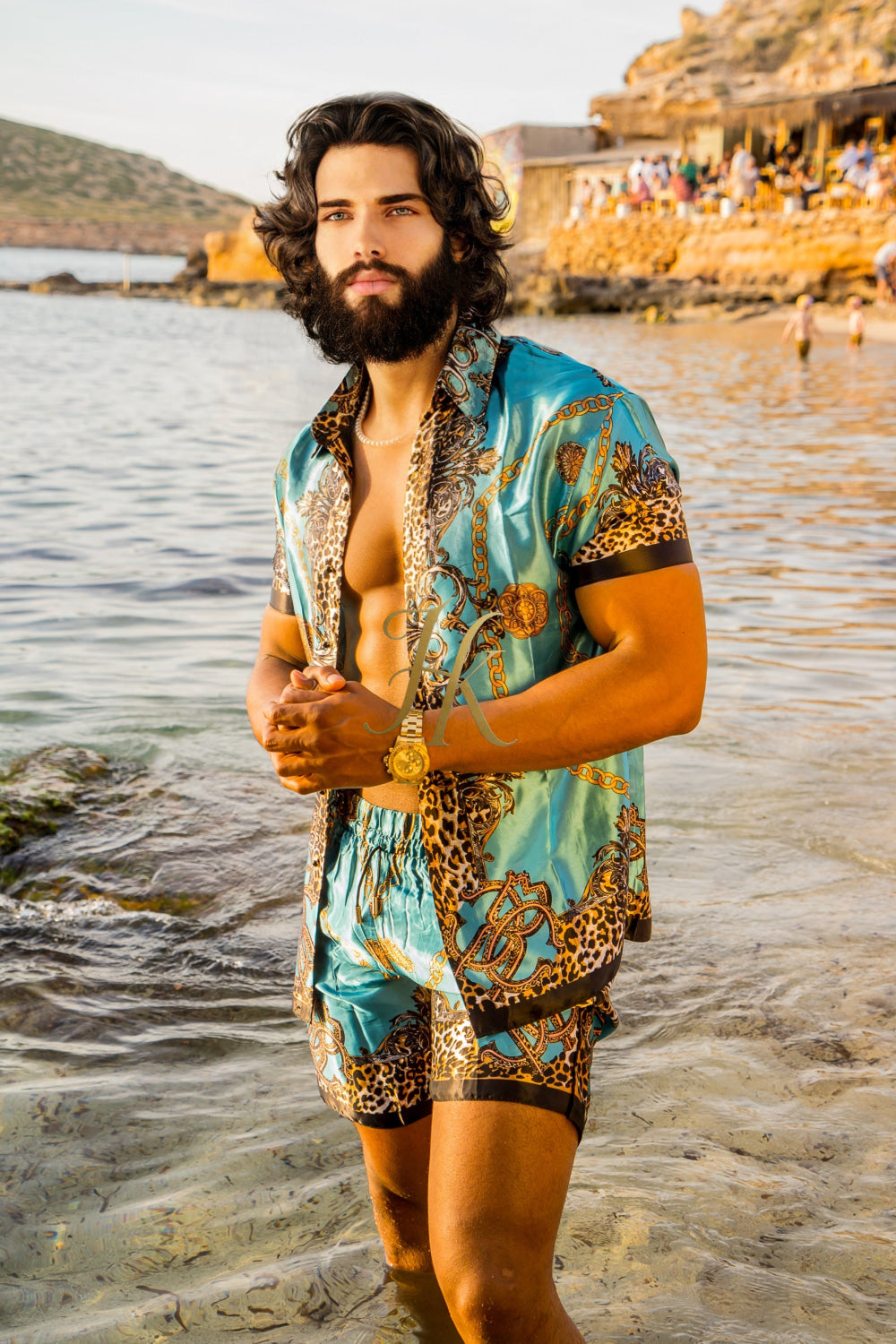 Luxurious Barocco Print Set - The Ultimate Summer Beachwear Silk Outfit for Men - kayibstrore