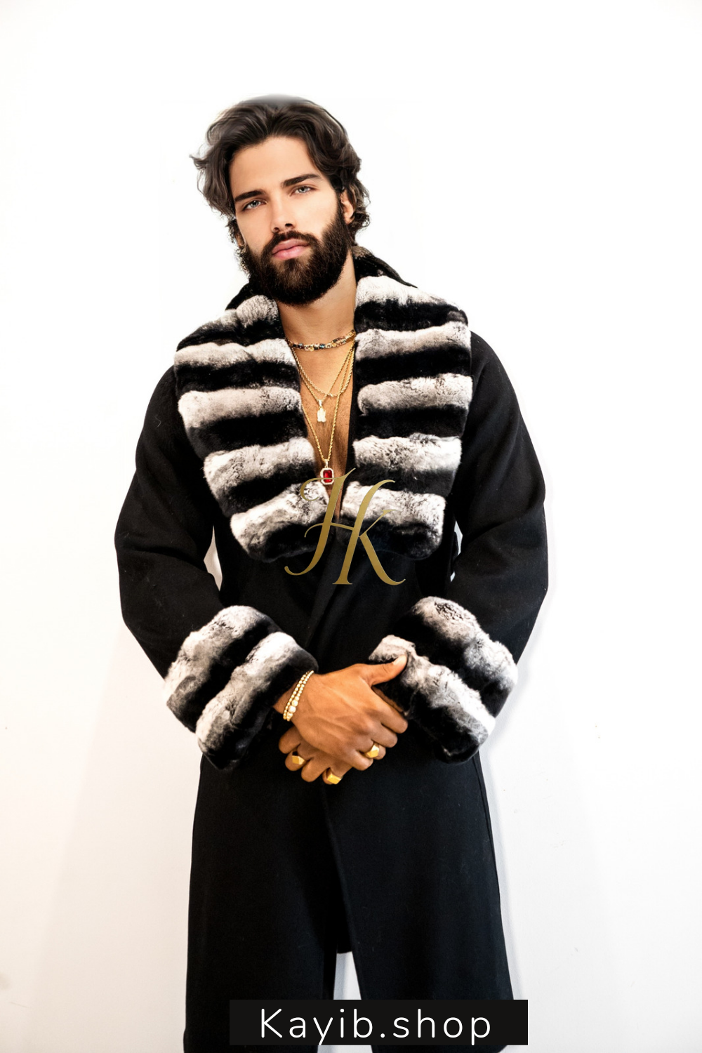 Winter Luxury Handmade Premium Cashmere & wool Real Fur Coats with Rex Rabbit Fur Colllar - kayibstrore