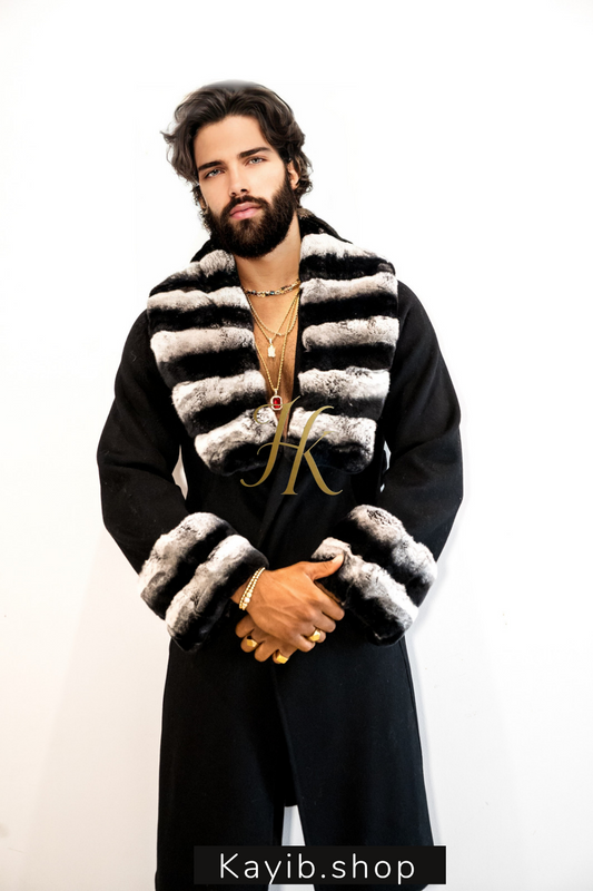 Winter Luxury Handmade Premium Cashmere & wool Real Fur Coats with Rex Rabbit Fur Colllar - kayibstrore
