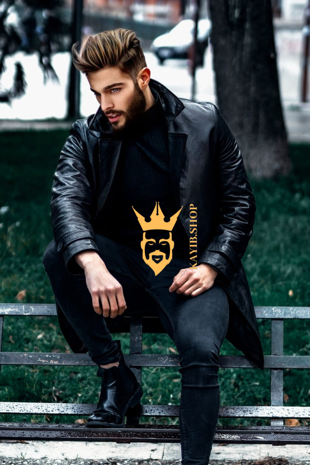 Premium Long Knee Leather Windbreaker for Men | British-Style Double-Breasted Coat - kayibstrore