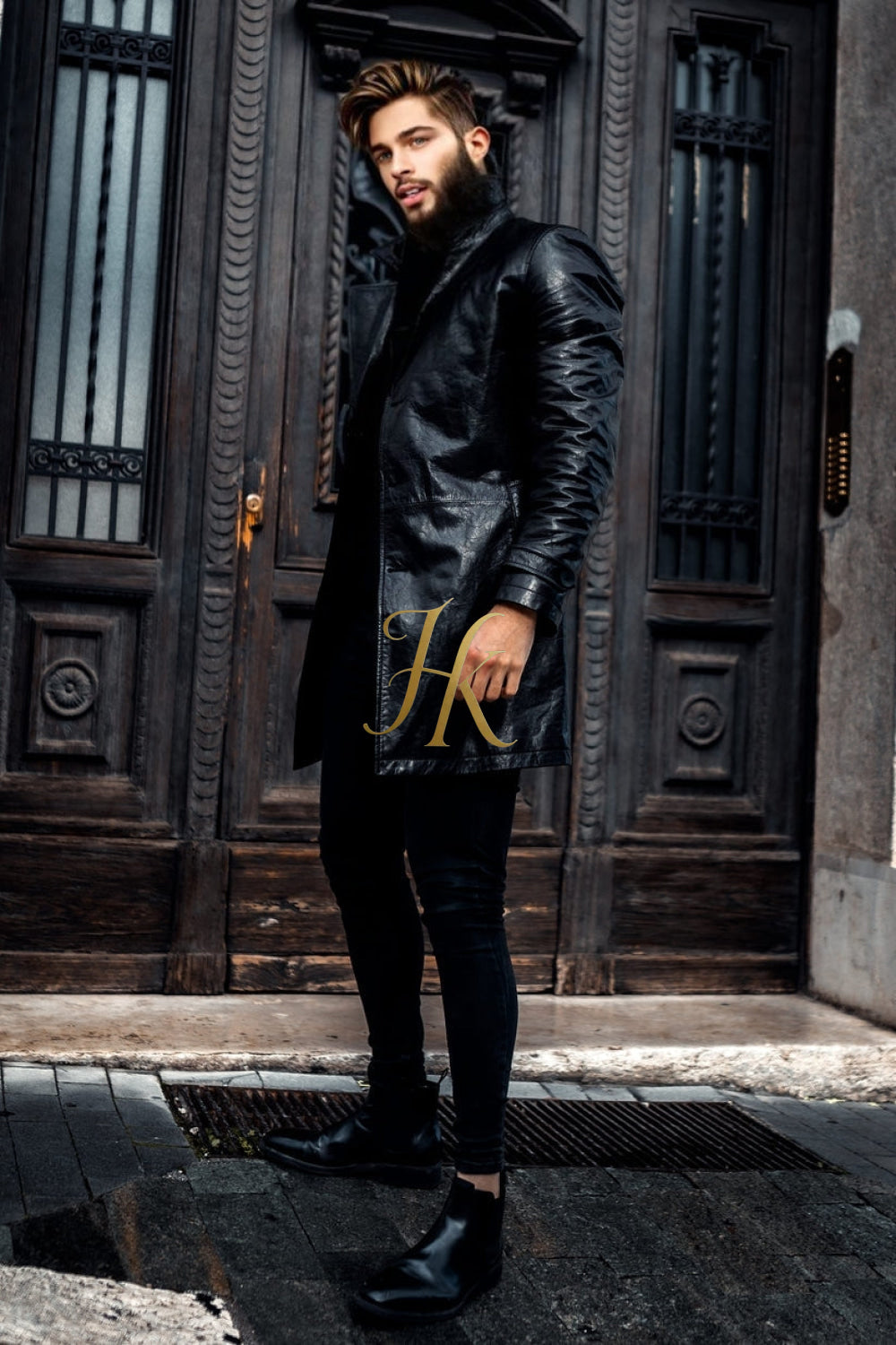 Premium Long Knee Leather Windbreaker for Men | British-Style Double-Breasted Coat - kayibstrore